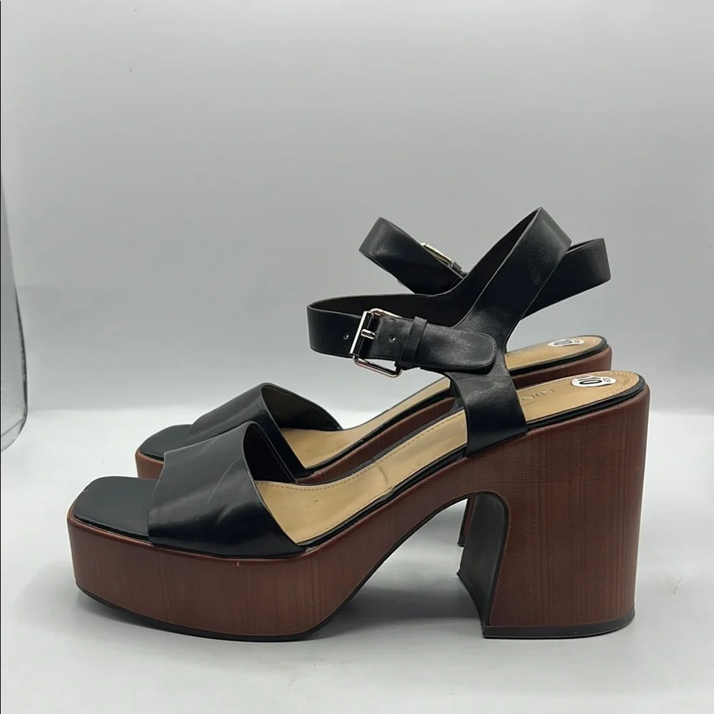 Nine West Sz 10‎ Openit 9 Black and Brown Platform Sandals NEW